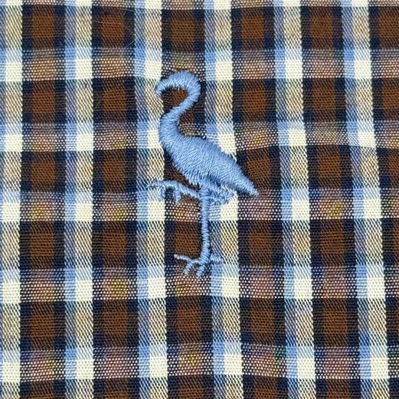 Tailorbyrd Men's Navy Blue Brown Checkered Plaid Shirt Contrast Collar Cuff XXL - Picture 4 of 10